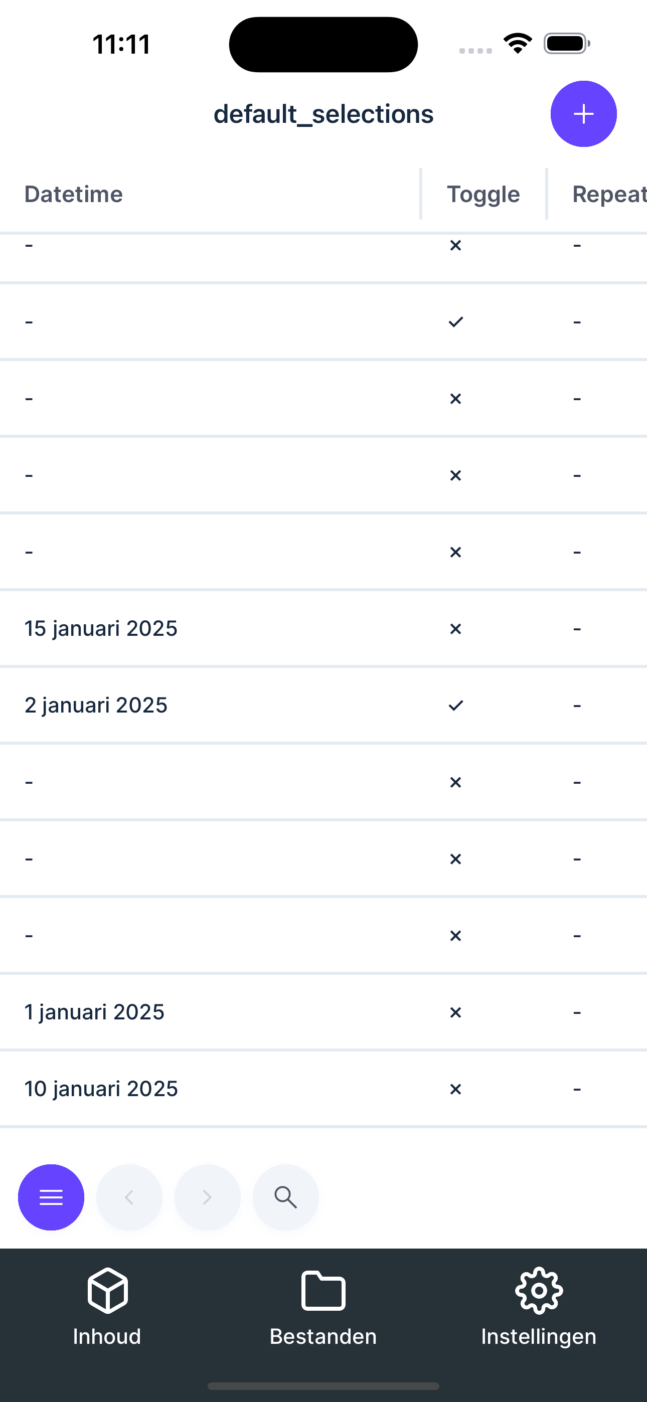 Data table view with collection entries