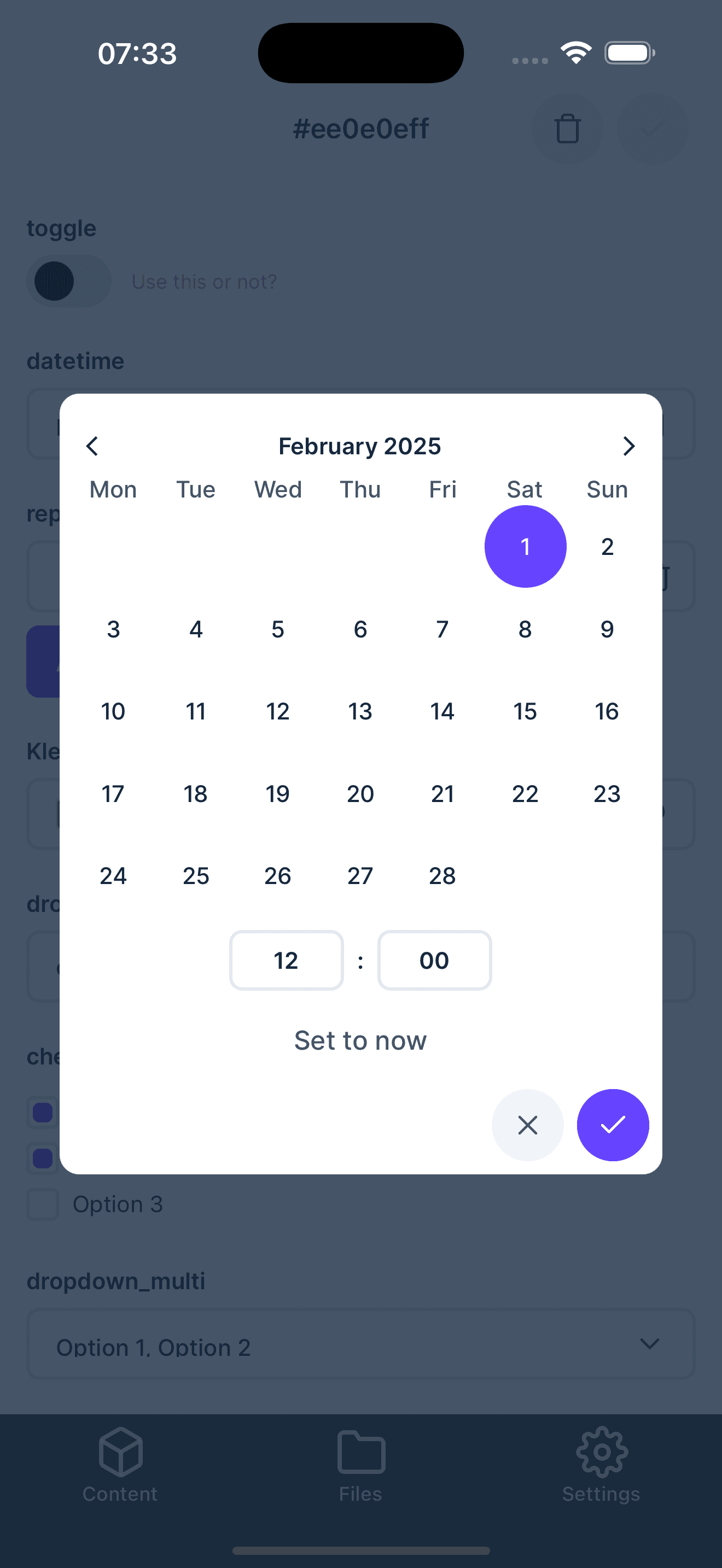 Date selection calendar interface