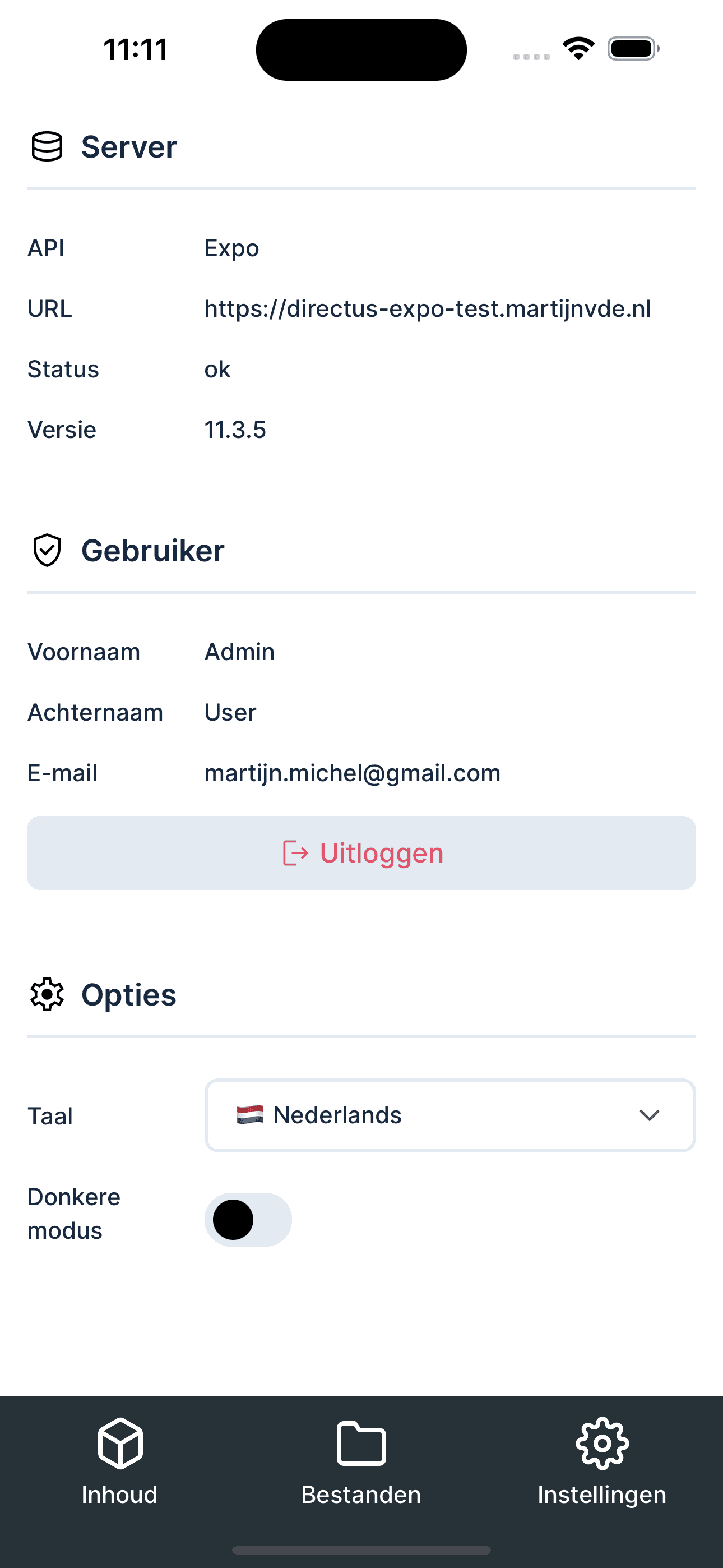 System settings page