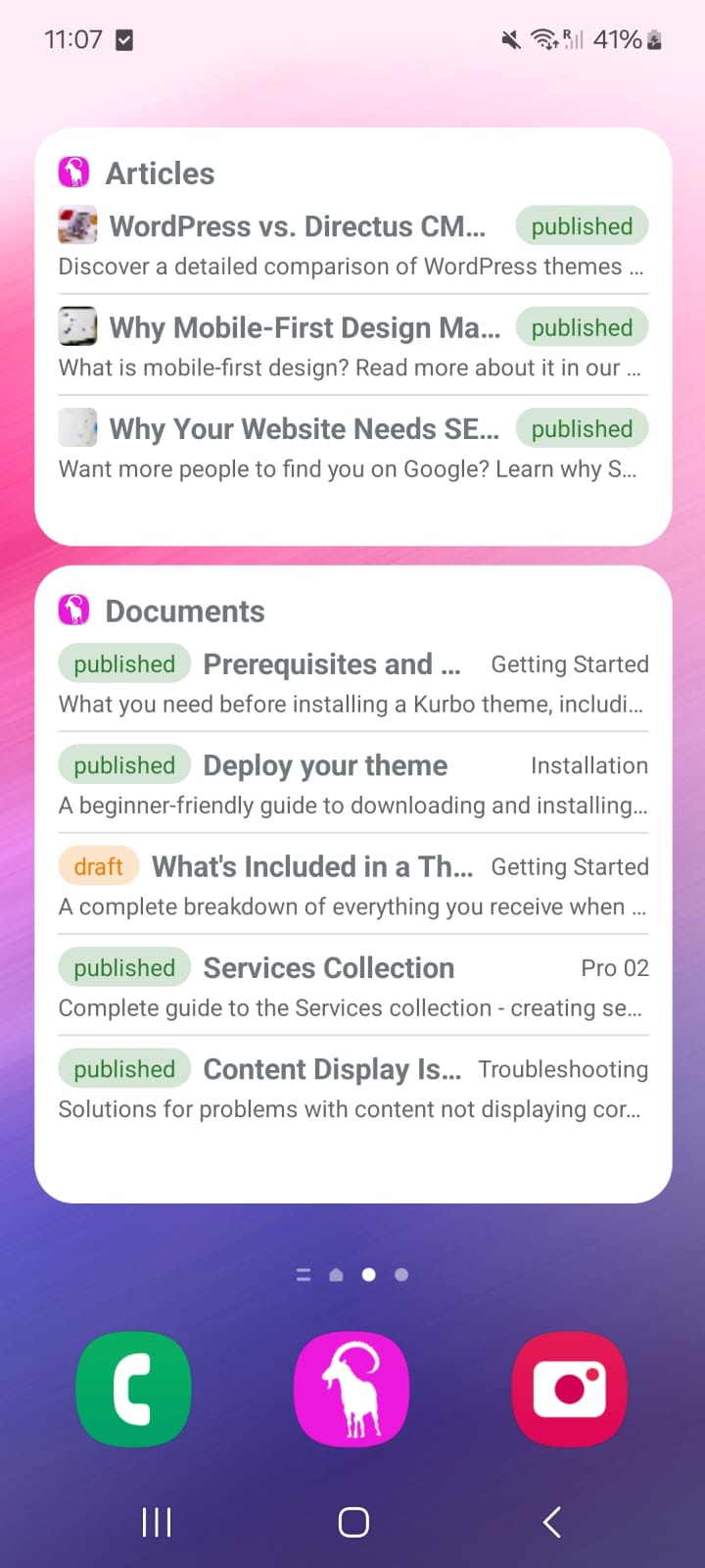 Widget on Android home screen